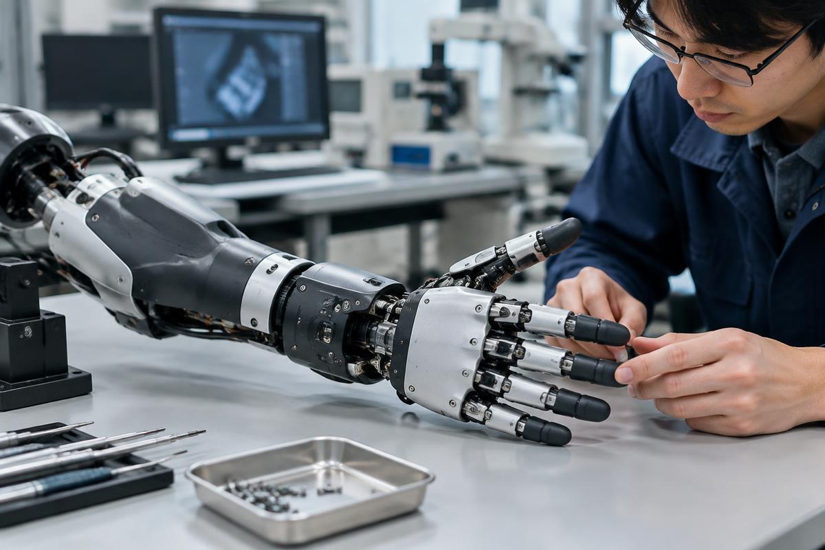 Illustrative robotic hand research scene, not an Atlas product image
